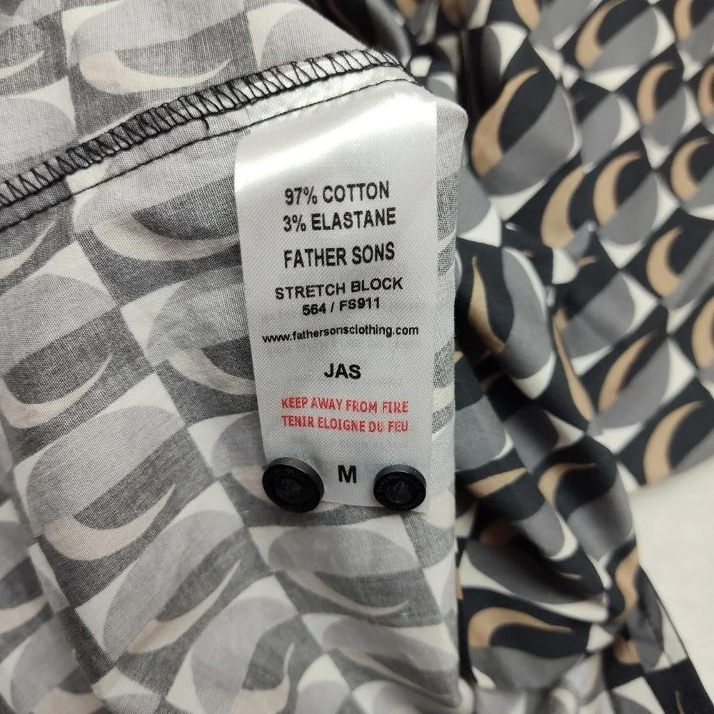 Father Sons Shirt Mens Medium‎ Gray Geometric Short Sleeve Button Up Slim Fit